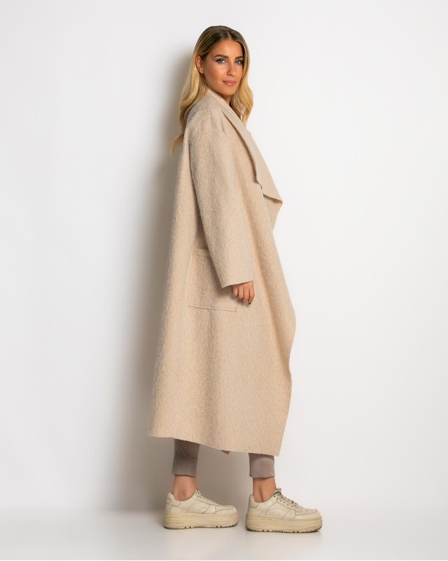 Παλτό με υφή mohair μπεζ