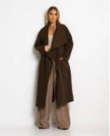 Παλτό με υφή mohair καφέ