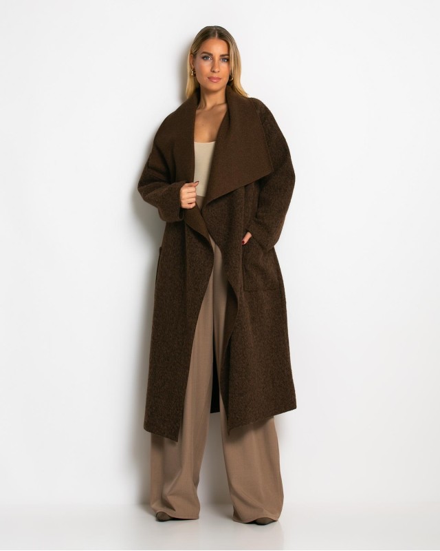 Παλτό με υφή mohair καφέ