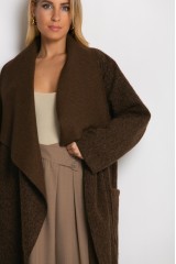 Παλτό με υφή mohair καφέ
