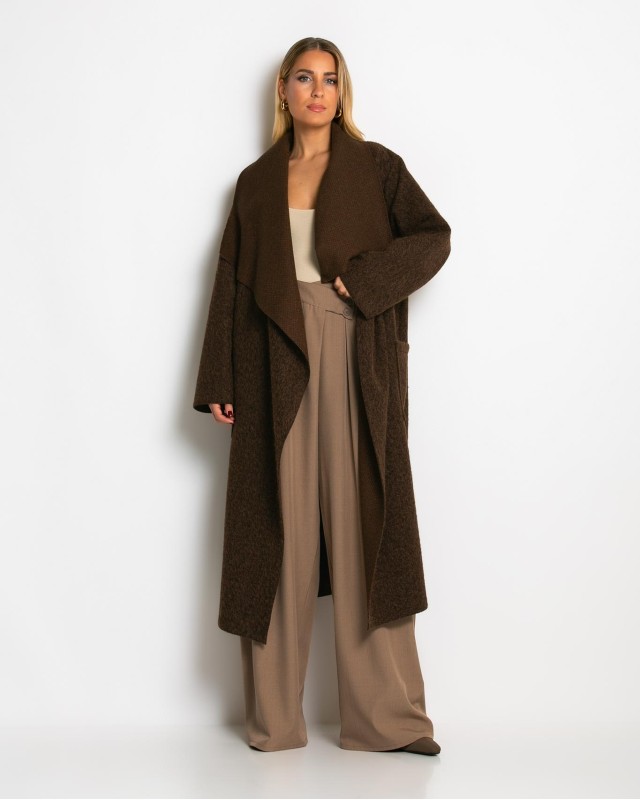 Παλτό με υφή mohair καφέ