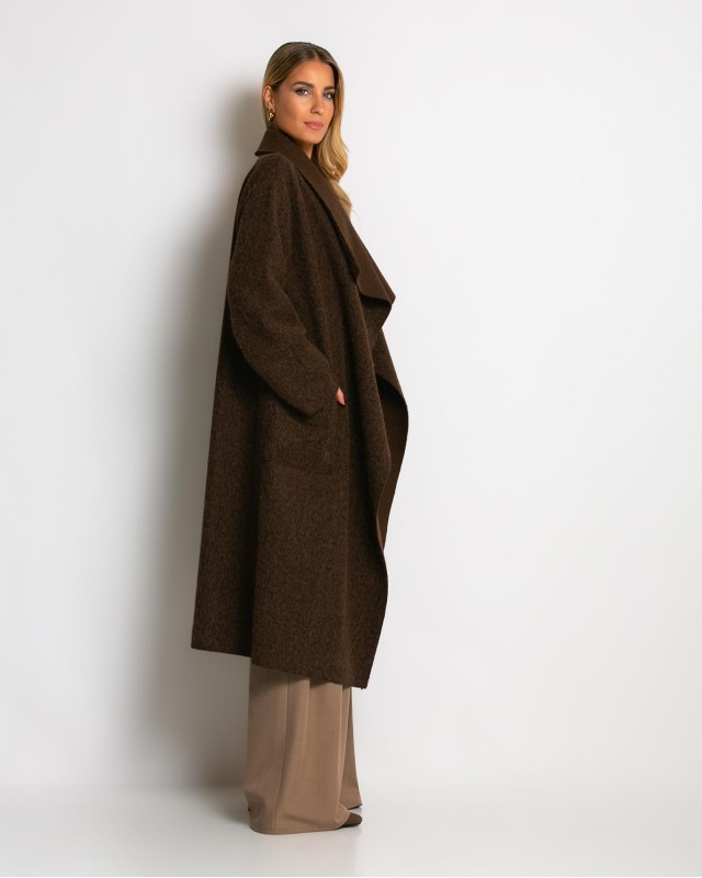 Παλτό με υφή mohair καφέ