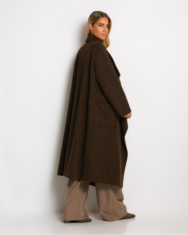 Παλτό με υφή mohair καφέ