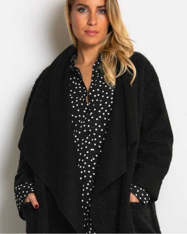 Παλτό με υφή mohair μαύρο