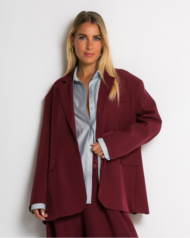 Σακάκι oversized με κουμπί μπορντώ
