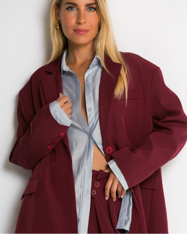 Σακάκι oversized με κουμπί μπορντώ