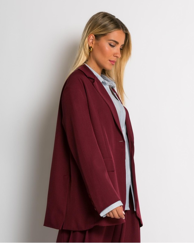 Σακάκι oversized με κουμπί μπορντώ