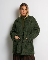 Πανωφόρι μπουκλέ με τσέπες και ζώνη χακί