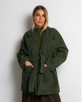 Πανωφόρι μπουκλέ με τσέπες και ζώνη χακί