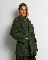 Πανωφόρι μπουκλέ με τσέπες και ζώνη χακί