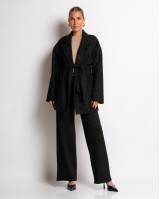 Πανωφόρι μπουκλέ με τσέπες και ζώνη μαύρο