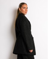 Πανωφόρι μπουκλέ με τσέπες και ζώνη μαύρο