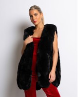 Γούνα αμάνικη με σχέδιο στο τελείωμα μαύρη