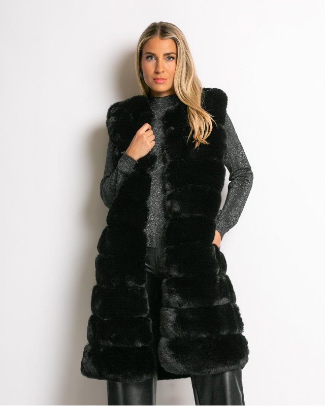 Γουνα αμάνικη μακριά μαύρη