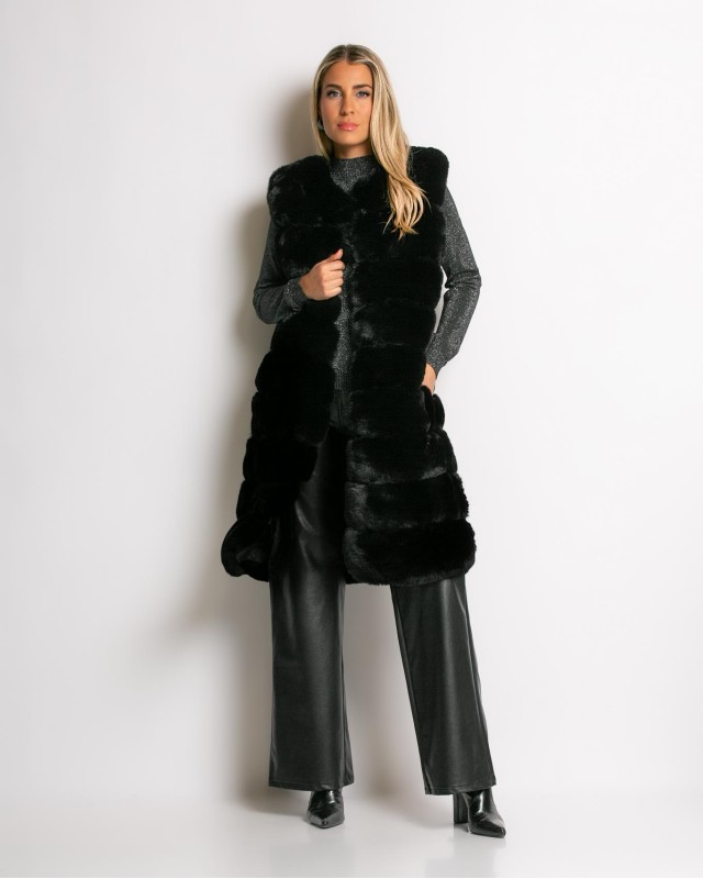 Γουνα αμάνικη μακριά μαύρη