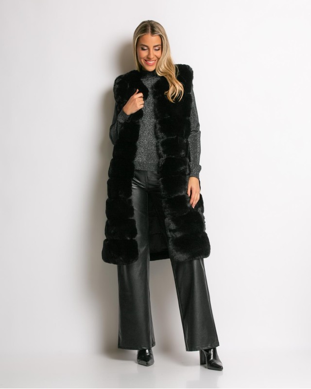 Γουνα αμάνικη μακριά μαύρη