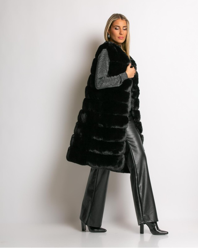 Γουνα αμάνικη μακριά μαύρη