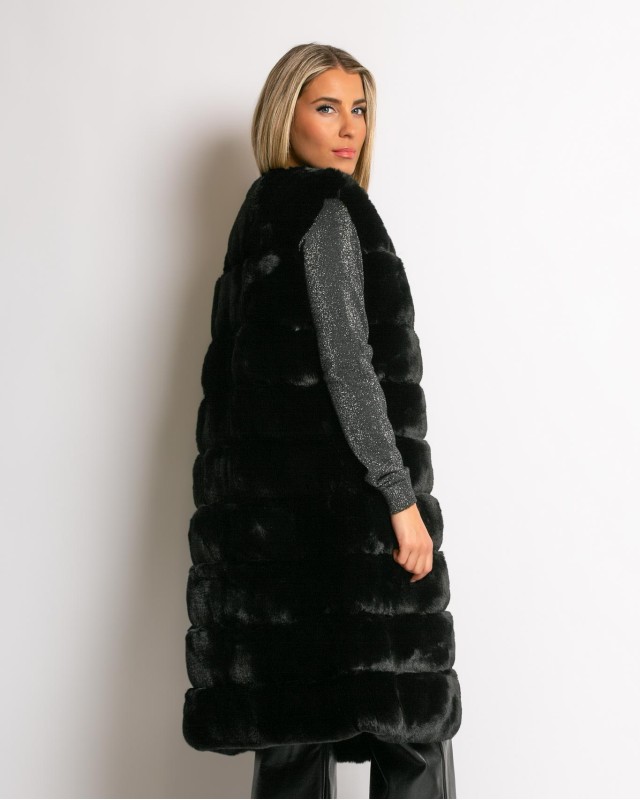 Γουνα αμάνικη μακριά μαύρη