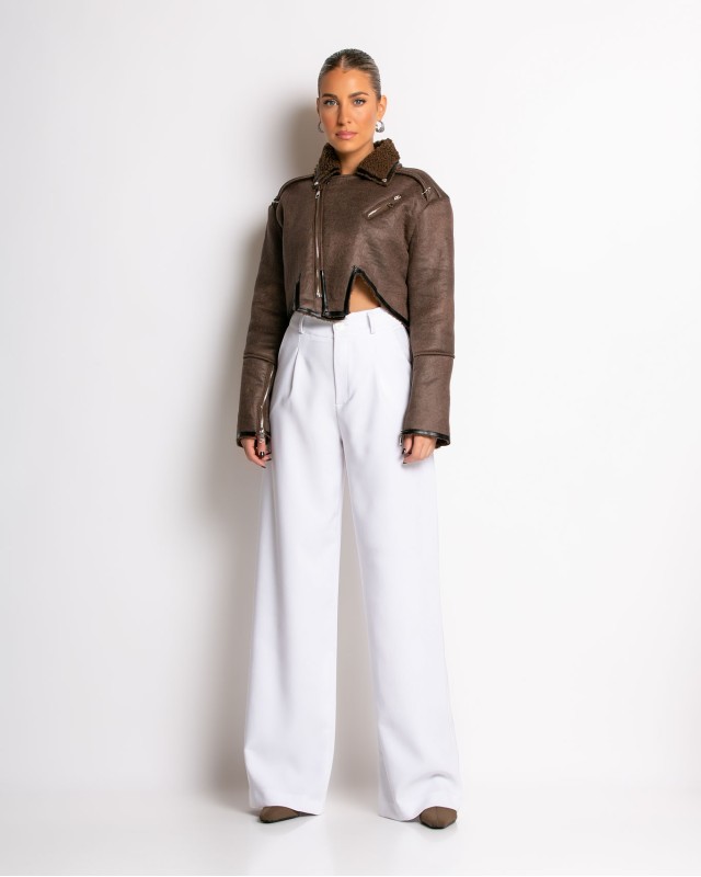 Πανωφόρι crop σουέτ καφέ