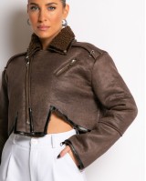 Πανωφόρι crop σουέτ καφέ