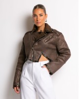 Πανωφόρι crop σουέτ καφέ