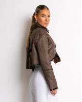 Πανωφόρι crop σουέτ καφέ