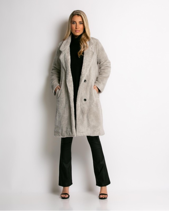 Παλτό teddy γκρι