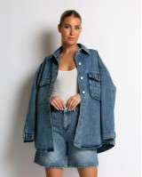 Jean πουκάμισο oversized με μπροστινές τσέπες Jean πουκάμισο oversized με μπροστινές τσέπες