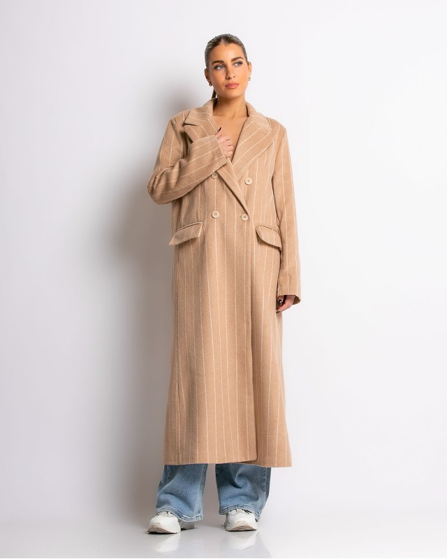 Παλτό με κουμπιά ριγέ ταμπά