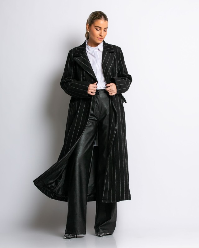 Παλτό με κουμπιά ριγέ μαύρο