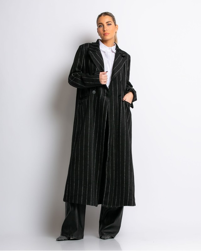 Παλτό με κουμπιά ριγέ μαύρο
