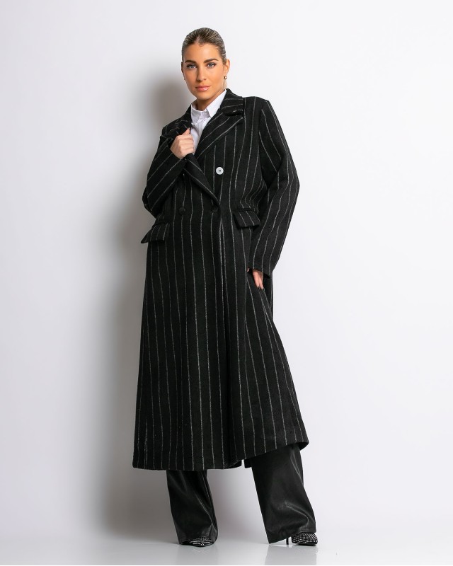 Παλτό με κουμπιά ριγέ μαύρο