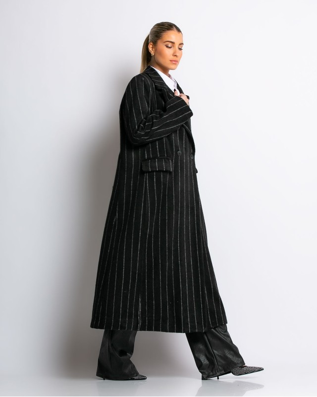 Παλτό με κουμπιά ριγέ μαύρο