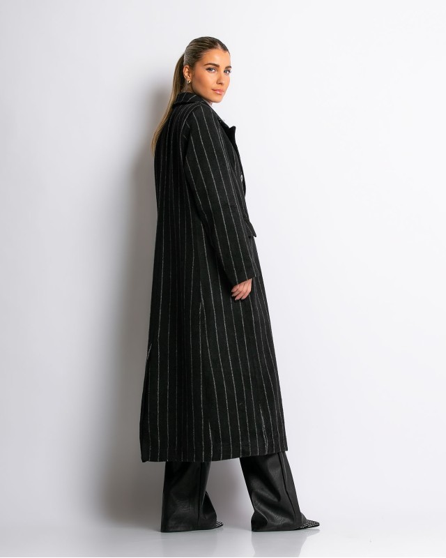 Παλτό με κουμπιά ριγέ μαύρο