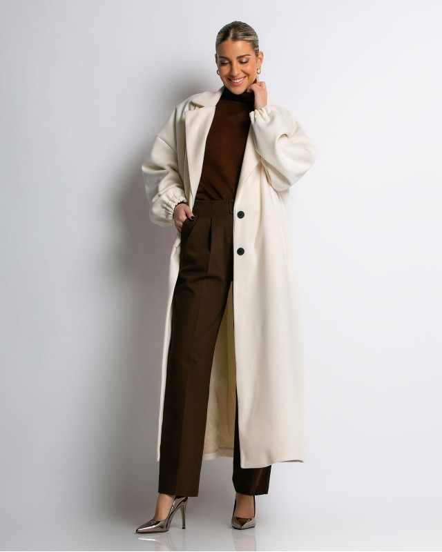 Παλτό με φόδρα και λάστιχο στο μανίκι εκρού