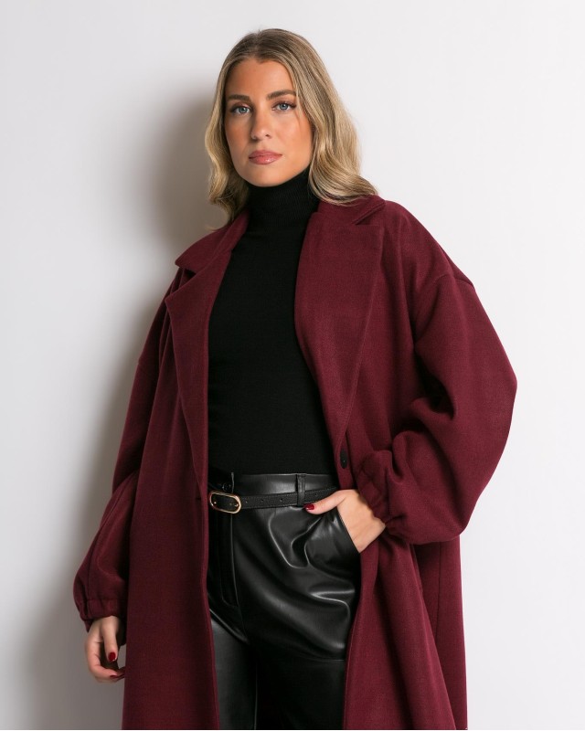 Παλτό με  φόδρα λάστιχο στο μανίκι μπορντώ