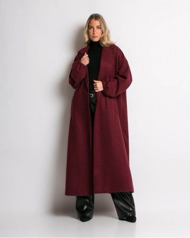 Παλτό με  φόδρα λάστιχο στο μανίκι μπορντώ