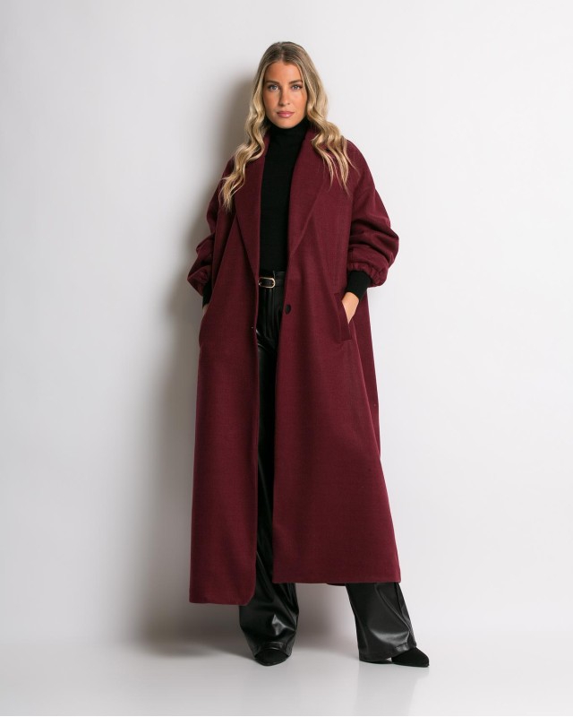 Παλτό με  φόδρα λάστιχο στο μανίκι μπορντώ