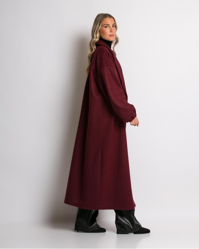 Παλτό με  φόδρα λάστιχο στο μανίκι μπορντώ