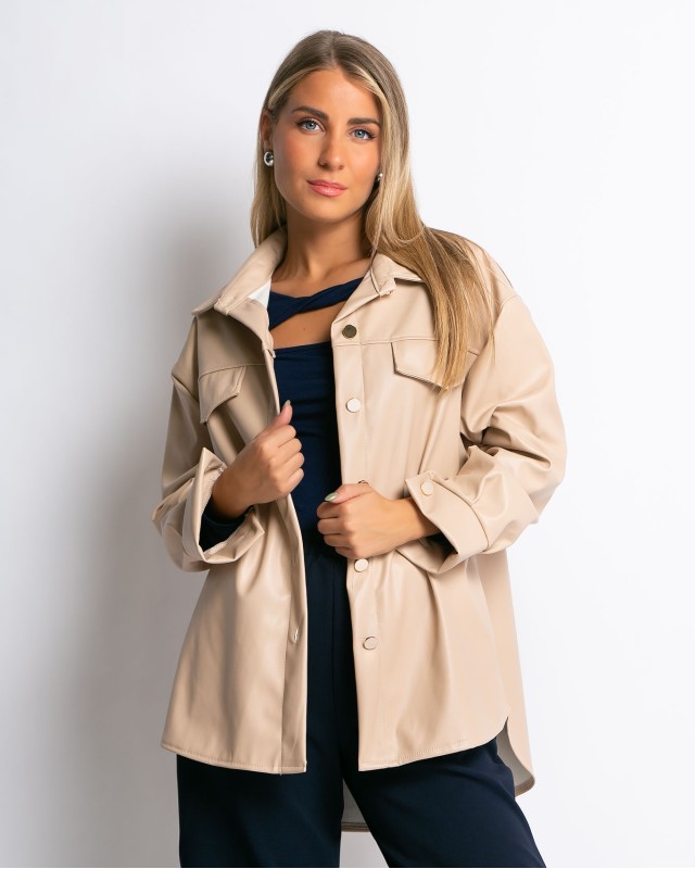 Jacket δερματίνη με κουμπιά μπεζ Jacket δερματίνη με κουμπιά μπεζ