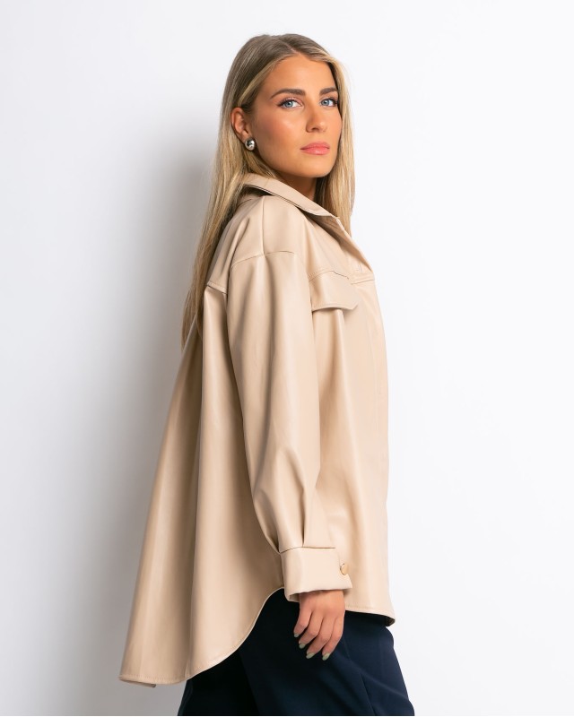 Jacket δερματίνη με κουμπιά μπεζ Jacket δερματίνη με κουμπιά μπεζ