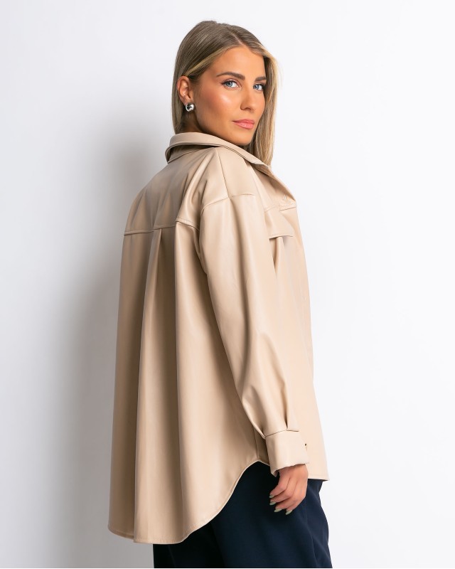 Jacket δερματίνη με κουμπιά μπεζ Jacket δερματίνη με κουμπιά μπεζ