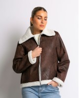 Μπουφάν με εσωτερική γούνα δερματίνη καφέ