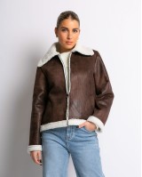 Μπουφάν με εσωτερική γούνα δερματίνη καφέ