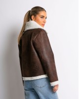 Μπουφάν με εσωτερική γούνα δερματίνη καφέ