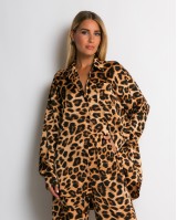 Σετ leopard print πουκάμισο & παντελόνι καφέ