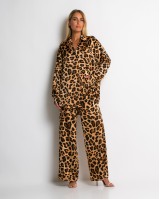 Σετ leopard print πουκάμισο & παντελόνι καφέ