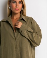 Σετ πουκάμισο & παντελόνι με στρας χακί