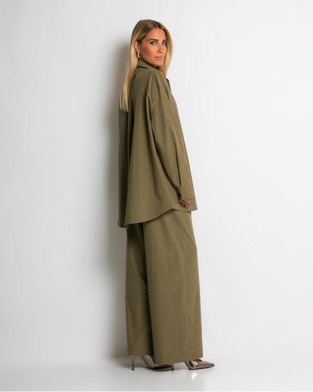 Σετ πουκάμισο & παντελόνι με στρας χακί