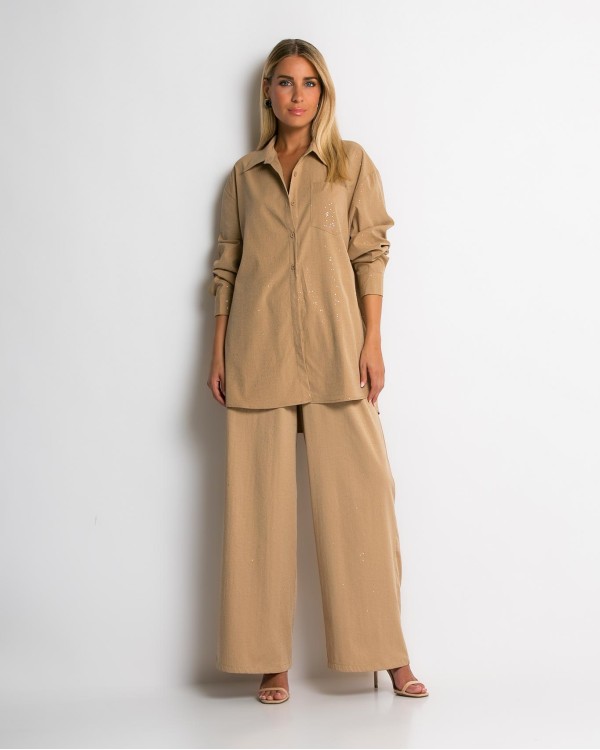 Σετ πουκάμισο & παντελόνι με στρας χακί